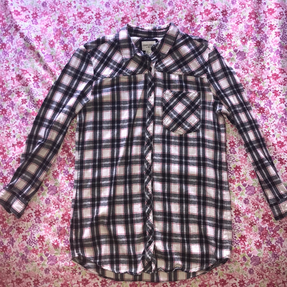Forever 21 long black, white, and red flannel